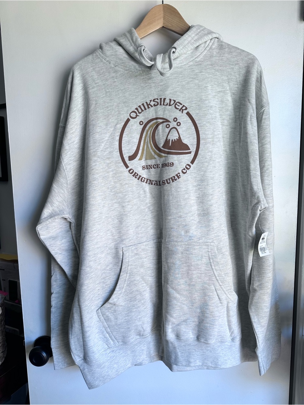 Quiksilver Light Gray Pullover Hoodie with Brown Logo